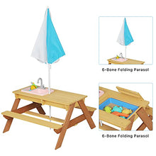 Load image into Gallery viewer, Mederra Wooden Kids Picnic Table Set , Sand &amp; Water Activity Table for Outdoor with Sandbox Removable &amp; Adjustable Umbrella, Children Playset
