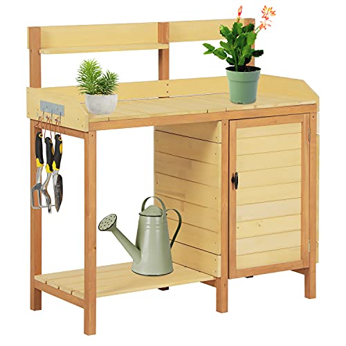 Garden Potting Bench Table Outdoor Potters Benches Wooden Work Bench Station Workstation with Drawer/Adjustable Shelf Rack/Removable Sink/Hooks