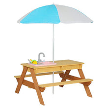 Load image into Gallery viewer, Mederra Wooden Kids Picnic Table Set , Sand &amp; Water Activity Table for Outdoor with Sandbox Removable &amp; Adjustable Umbrella, Children Playset
